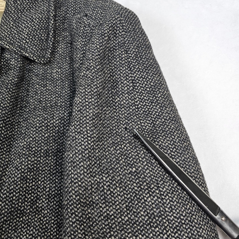 Vtg 80's Lakeland Sportswear Coat Mens 36 Tweed Wool Car Coat Liner Black Gray - Picture 5 of 16